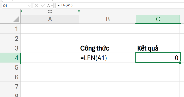hàm LEN trả về kết quả 0