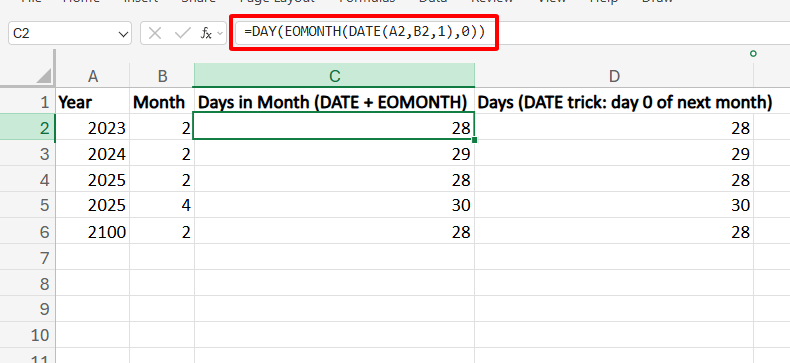 hàm tính số ngày trong tháng khi biết giá trị tháng năm