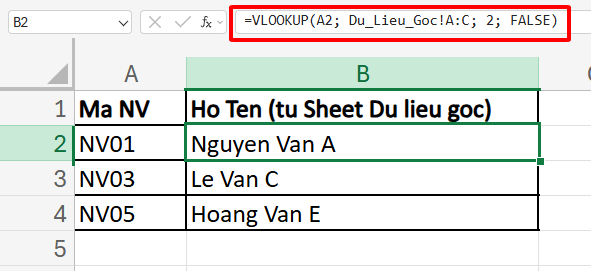 lấy dữ liệu từ sheet này sang sheet khác với VLOOKUP