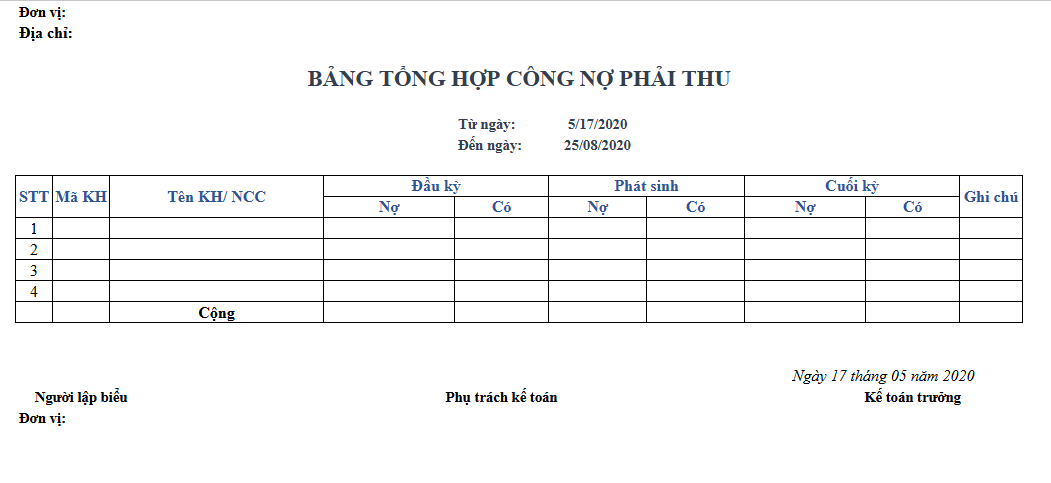 bảng tổng hợp công nợ