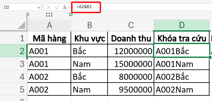 tạo cột phụ để gộp điều kiện dùng hàm VLOOKUP