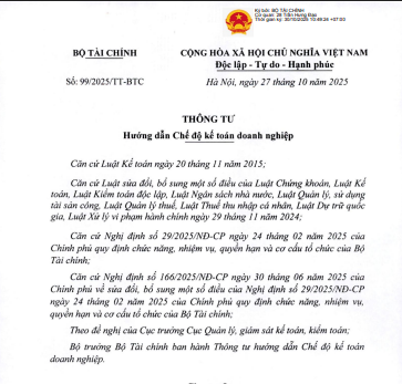 thông tư 99-2025-TT-BTC