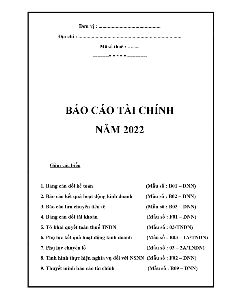 Bìa báo cáo tài chính 