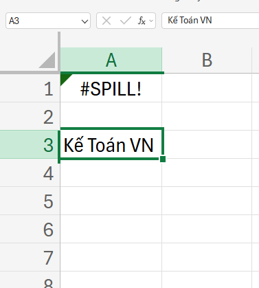lỗi spill trong Excel vì có ô chứa dữ liệu