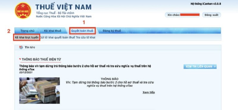 quyết toán thuế tncn trên etax mobile