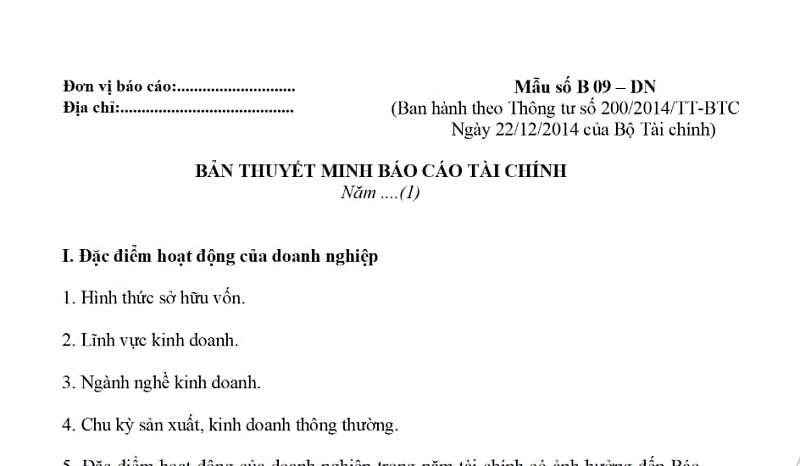 cách lập thuyết minh báo cáo tài chính