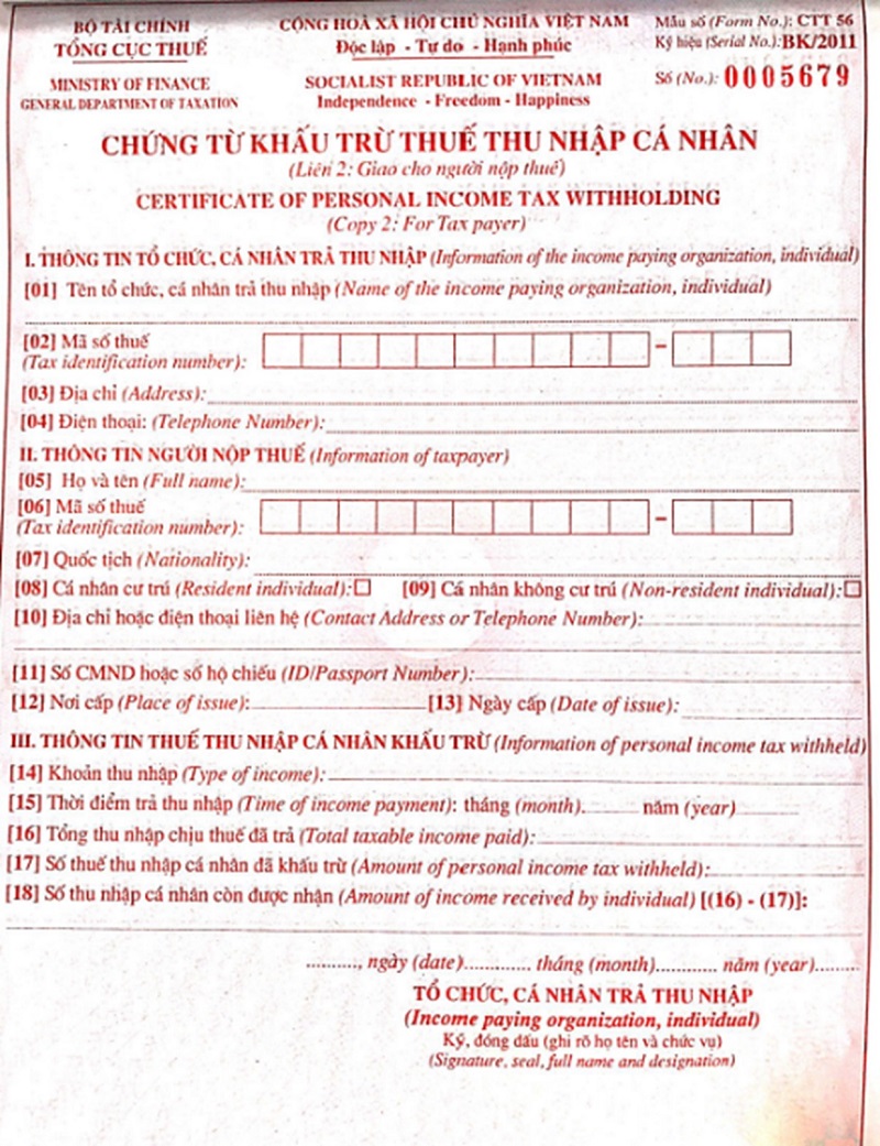 xin chứng từ khấu trừ thuế tncn ở công ty cũ