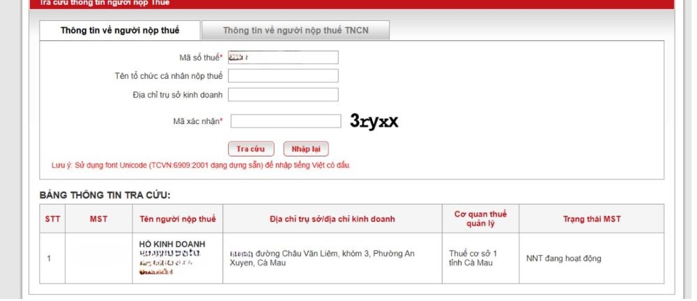 tra cứu thông tin hộ kinh doanh