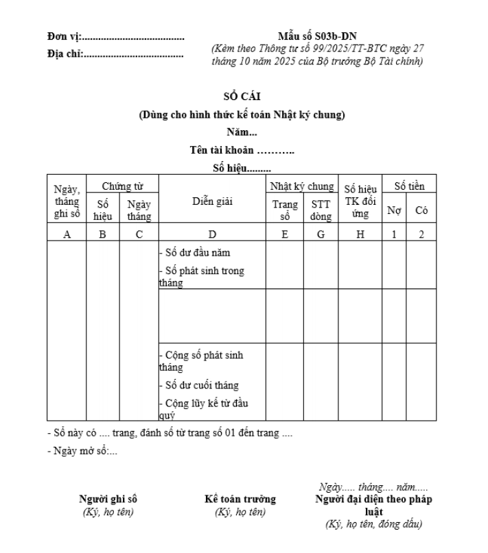 mẫu sổ cái S03b-DN theo thông tư 99